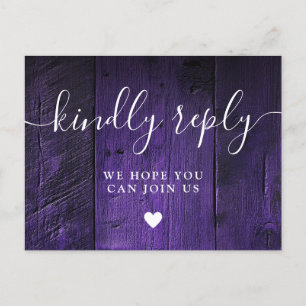 Purple Rustic Barn Wood Song Request RSVP Postcard