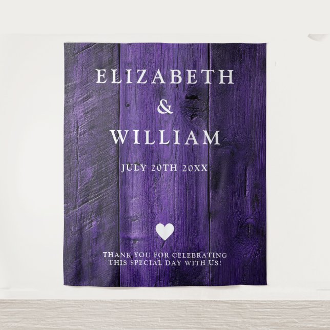 Purple Rustic Boho Barn Wood Photo Booth Backdrop Tapestry (Front)