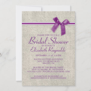 Purple Rustic Burlap Bridal Shower Invitations