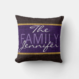 Purple Rustic Burlap Monogram Cushion