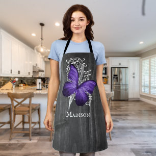 Purple Rustic Butterfly Personalised Apron