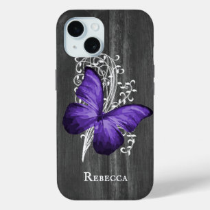 Purple Rustic Butterfly Personalised iPhone 15 Case