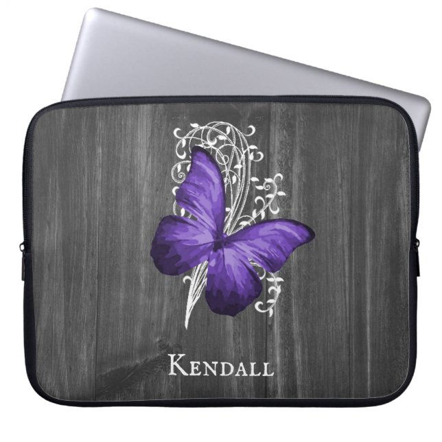 Purple Rustic Butterfly Personalised Laptop Sleeve (Front)