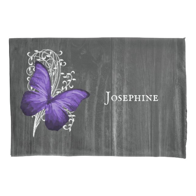 Purple Rustic Butterfly Personalised Pillowcase (Front)