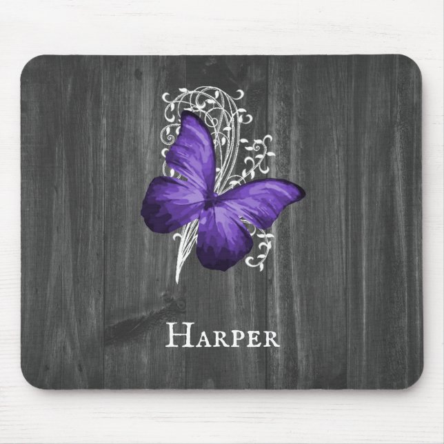 Purple Rustic Butterfly Personalized Mouse Pad (Front)