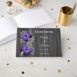 Purple Rustic Butterfly Wedding Guestbook