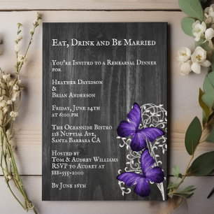 Purple Rustic Butterfly Wedding Rehearsal Dinner Invitation