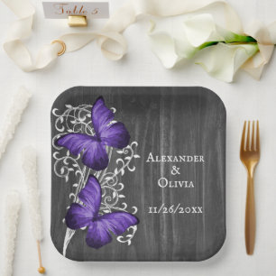 Purple Rustic Butterfly Wedding Shower  Paper Plate