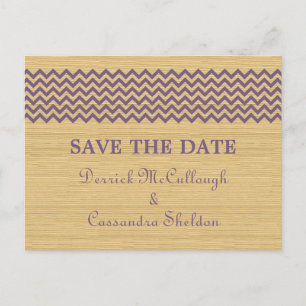 Purple Rustic Chevron Save the Date Postcard
