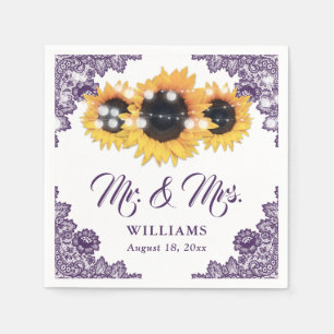 Purple Rustic Chic Lace Sunflower Wedding Napkin