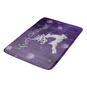 Purple Rustic Christmas Reindeer Bath Mat