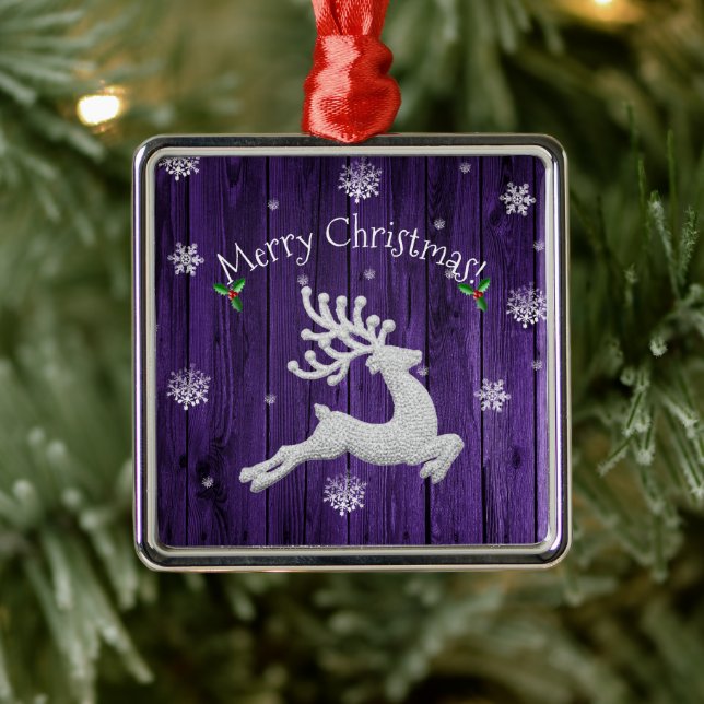 Purple Rustic Christmas Reindeer Ceramic Ornament (Tree)