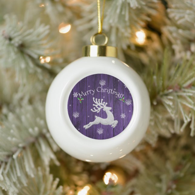 Purple Rustic Christmas Reindeer Framed Ornament (Tree)