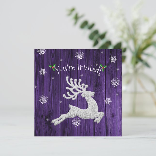 Purple Rustic Christmas Reindeer Invitation (Standing Front)