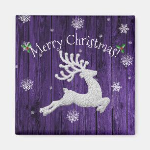 Purple Rustic Christmas Reindeer Magnet