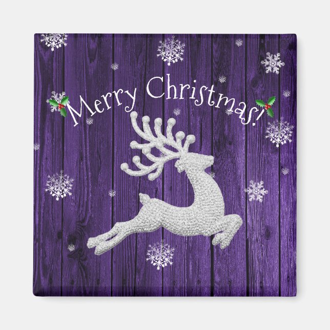 Purple Rustic Christmas Reindeer Magnet (Front)
