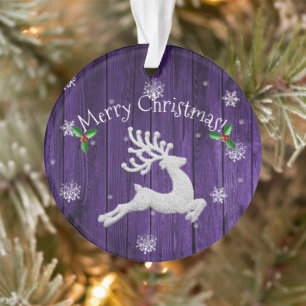Purple Rustic Christmas Reindeer Ornament