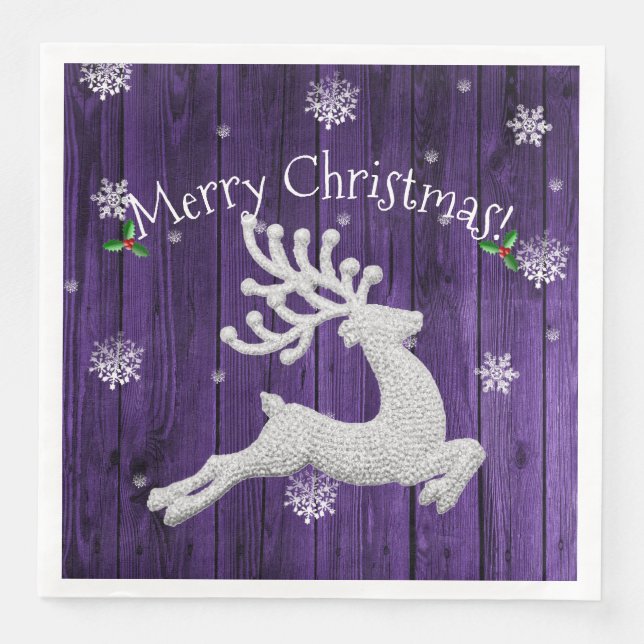 Purple Rustic Christmas Reindeer Paper Napkin (Front)
