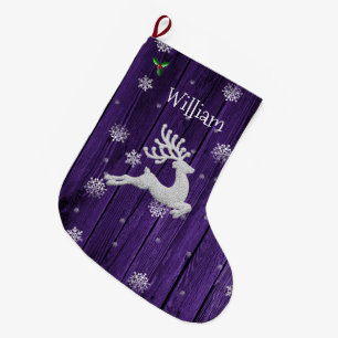 Purple Rustic Christmas Reindeer Stocking
