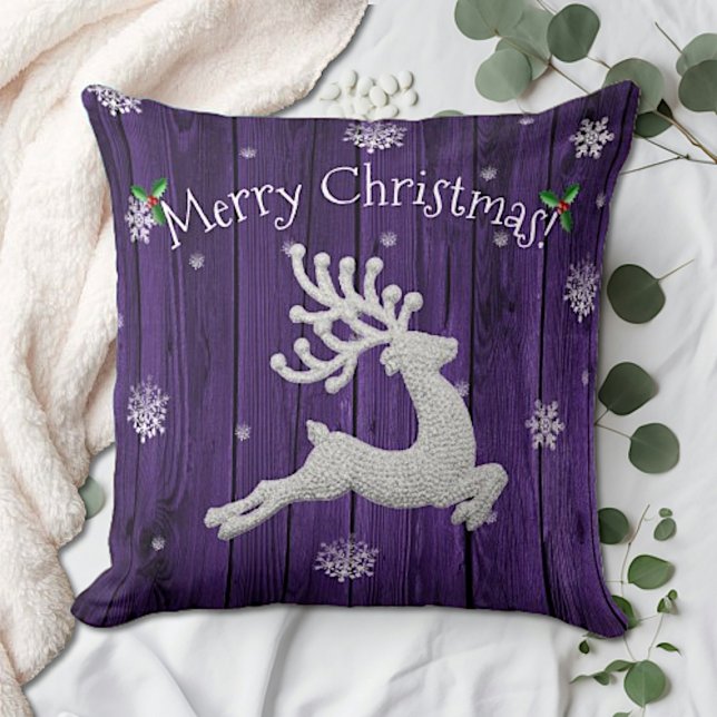 Purple Rustic Christmas Reindeer Throw Pillow (Purple Rustic Christmas Reindeer Throw Pillow)