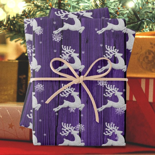 Purple Rustic Christmas Reindeer Wrapping Paper (Purple Rustic Christmas Reindeer Wrapping Paper)