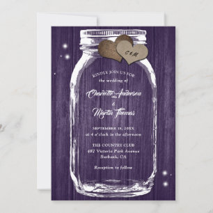 Purple Rustic Country Wood Mason Jar Wedding Invitation