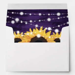 Purple Rustic Country Wood Sunflower Wedding Envelope