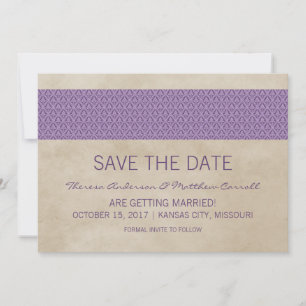 Purple Rustic Damask Save the Date Invite