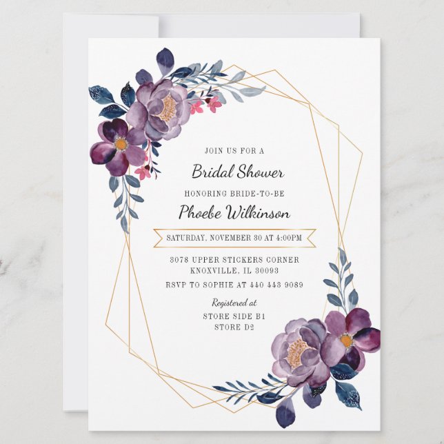 Purple Rustic Floral Bridal Shower Invitation (Front)