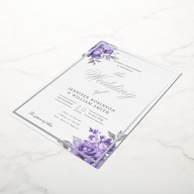 Purple Rustic Floral Elegant Script Wedding  (Rotated)