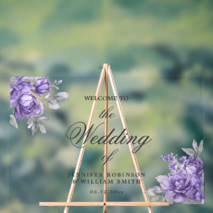 Purple Rustic Floral Elegant Script Wedding  Acrylic Sign