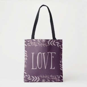Purple Rustic Floral Love Tote Bag
