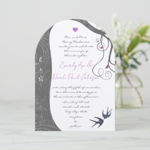 Purple Rustic Forest Love Bird Wedding Invitation