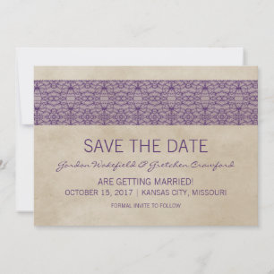 Purple Rustic Lace Save the Date Invite