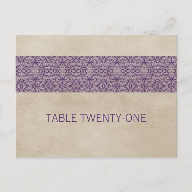 Purple Rustic Lace Table Number Postcard (Front)