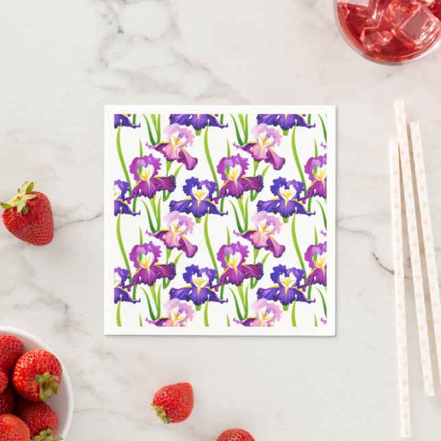 Purple Rustic Meadow Iris Flowers Watercolor Napkin (Insitu)