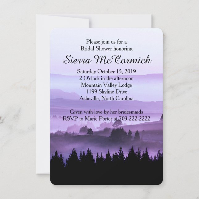 Purple Rustic Mountain Bridal Shower Invitation (Front)