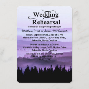 Purple Rustic Mountain Wedding Rehearsal Dinner Invitation