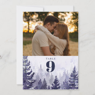 Purple Rustic Pine Tree Forest Photo Table Number