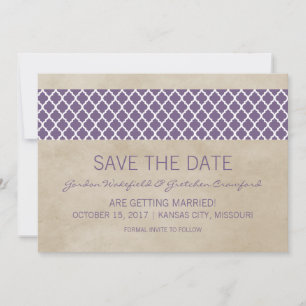 Purple Rustic Quatrefoil Save the Date Invite
