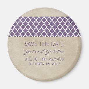 Purple Rustic Quatrefoil Save the Date Magnet