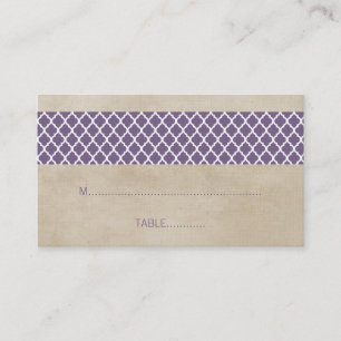 Purple Rustic Quatrefoil Wedding Place Card