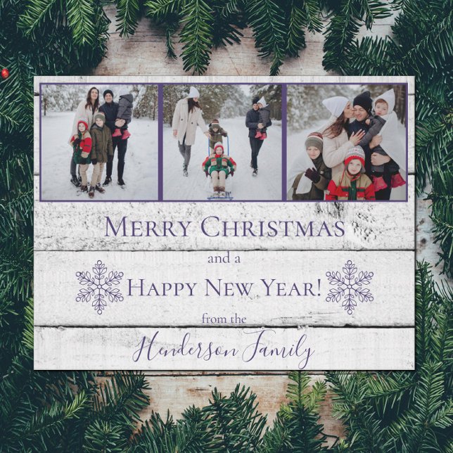 Purple Rustic Snowflakes Flat Holiday Photo Card (Purple Rustic Snowflakes Holiday Photo Card)