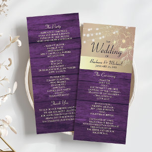 Purple Rustic String Lights Wedding Program Programme