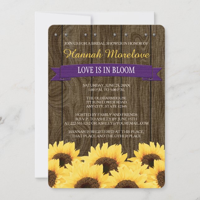 PURPLE RUSTIC SUNFLOWER BRIDAL SHOWER INVITATION (Front)