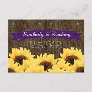 PURPLE RUSTIC SUNFLOWER RSVP CARD