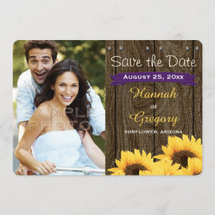 PURPLE RUSTIC SUNFLOWER SAVE THE DATE CARD