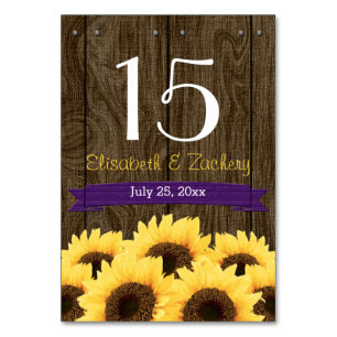 PURPLE RUSTIC SUNFLOWER TABLE NUMBER CARD