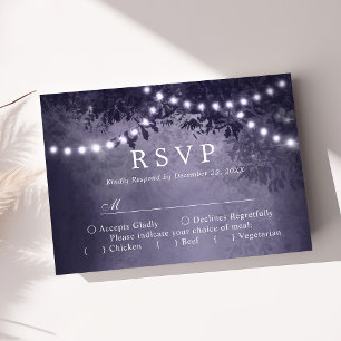 Purple Rustic Tree Lights Woodland Wedding RSVP Card