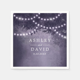 Purple Rustic Tree String Lights Wedding Napkin